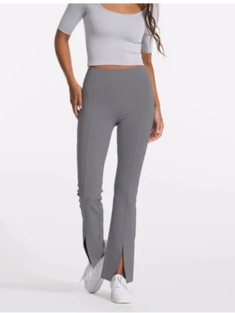 Vuori Gray Ribbed Stretch Legging